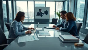 Stefano Santin esperto sul Codice della Crisi che guida i clienti in un ambiente d'ufficio professionale con grafici finanziari.