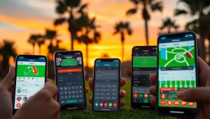 Visual of sports betting apps South Carolina on mobile devices against a serene outdoor landscape.