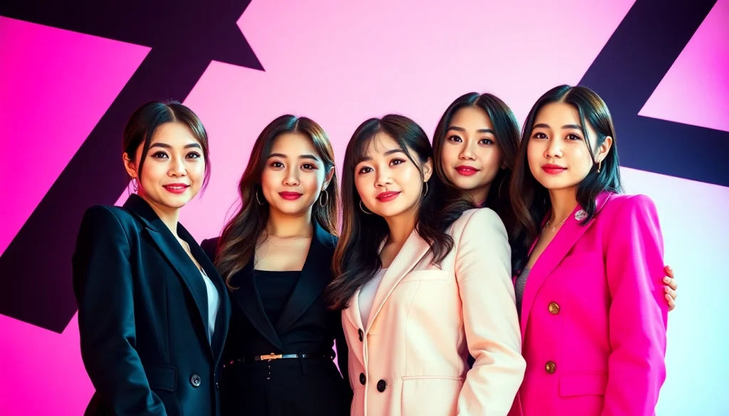 Blackpink members showcase their unique styles and personalities in a vibrant portrait.