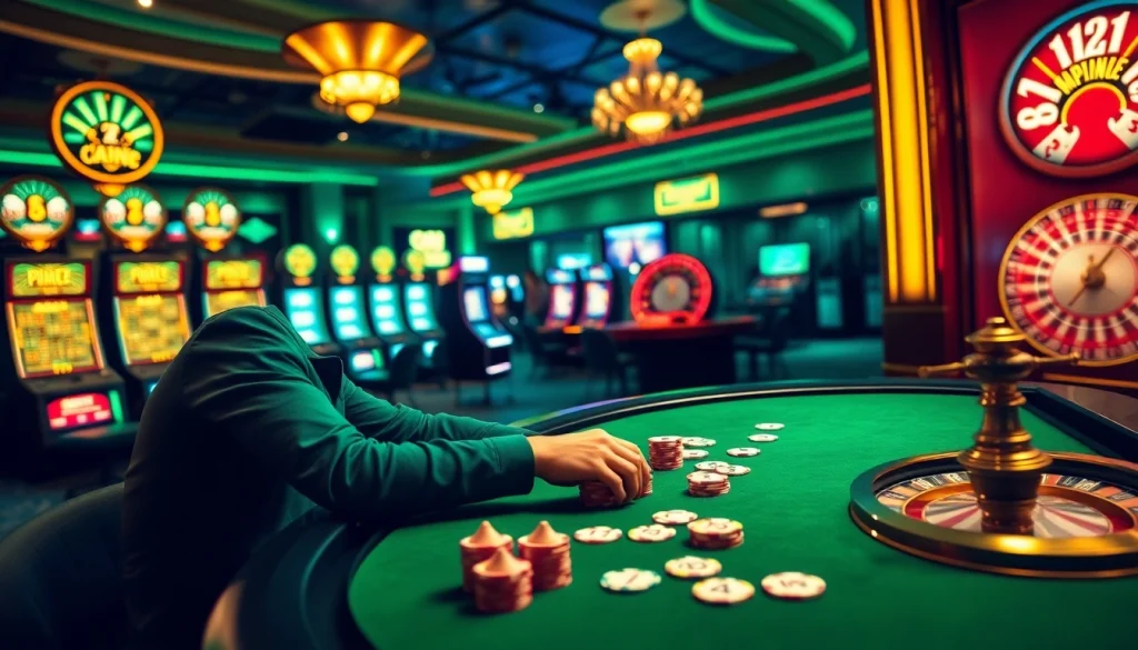 Engaging scene of a player at BB88's upscale casino table, showcasing poker and luxury gaming.