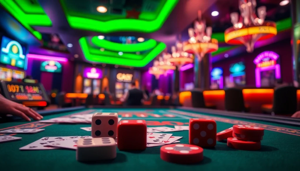 Mostbet onlayn oyunlar dinamik görüntüləri nümayiş etdirir, oyun kartları və zarlar ön planda.