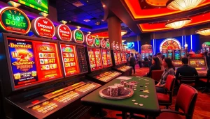 Mengajak pemain di mesin Slot Deposit Pulsa Tanpa Potongan dalam atmosfer kasino yang hidup.