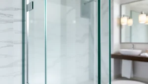 A stunning shower screen door enhancing a modern bathroom's aesthetic with sleek glass.