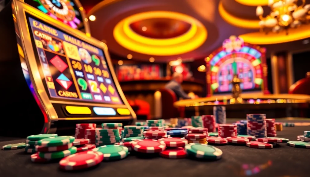 Rasakan permainan yang seru pada mesin slot Depo 5rb dengan warna-warna cerah dan chip poker.