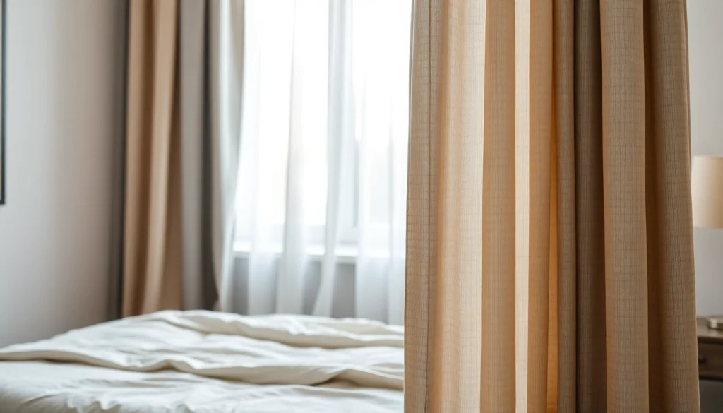 Verduisterende gordijnen in verschillende stijlen en stoffen in een stijlvolle slaapkamer.