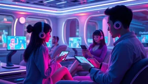 Engaging scene of users interacting with free nsfw ai chatbots in a dynamic digital space