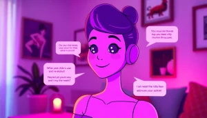Engaging nsfw ai chat interface featuring a friendly digital character and intimate chat elements.