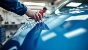 Get professional ceramic coating near me with a technician applying a glossy finish to a vehicle.