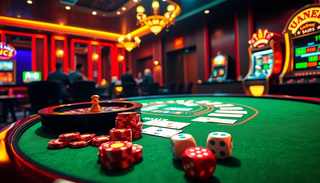 KJC liên minh poker table with vibrant chips and cards creating an exciting atmosphere.