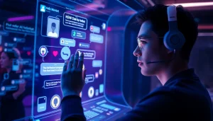 Engaging interaction with an nsfw ai chatbot in a futuristic, intimate setting.