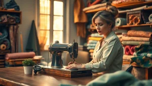 Dames stoffen online bij een naaister die kleurrijke stoffen bewerkt.